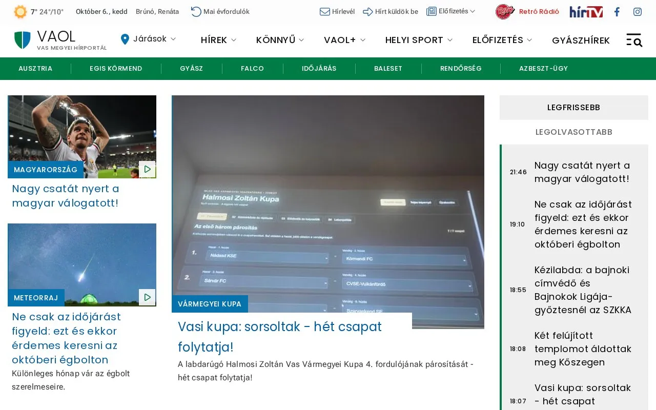 Vas Népe homepage screenshot