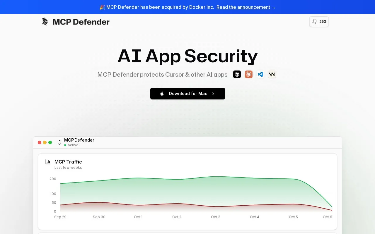 MCP Defender homepage screenshot
