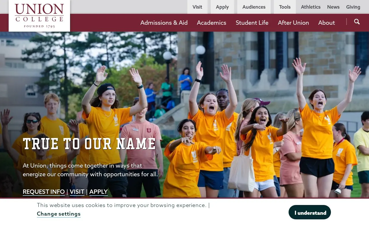 Union College homepage screenshot