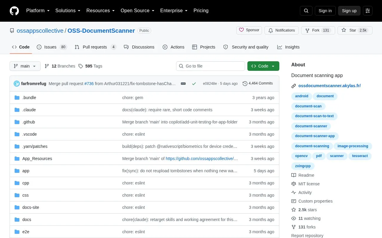 OSS Document Scanner homepage screenshot