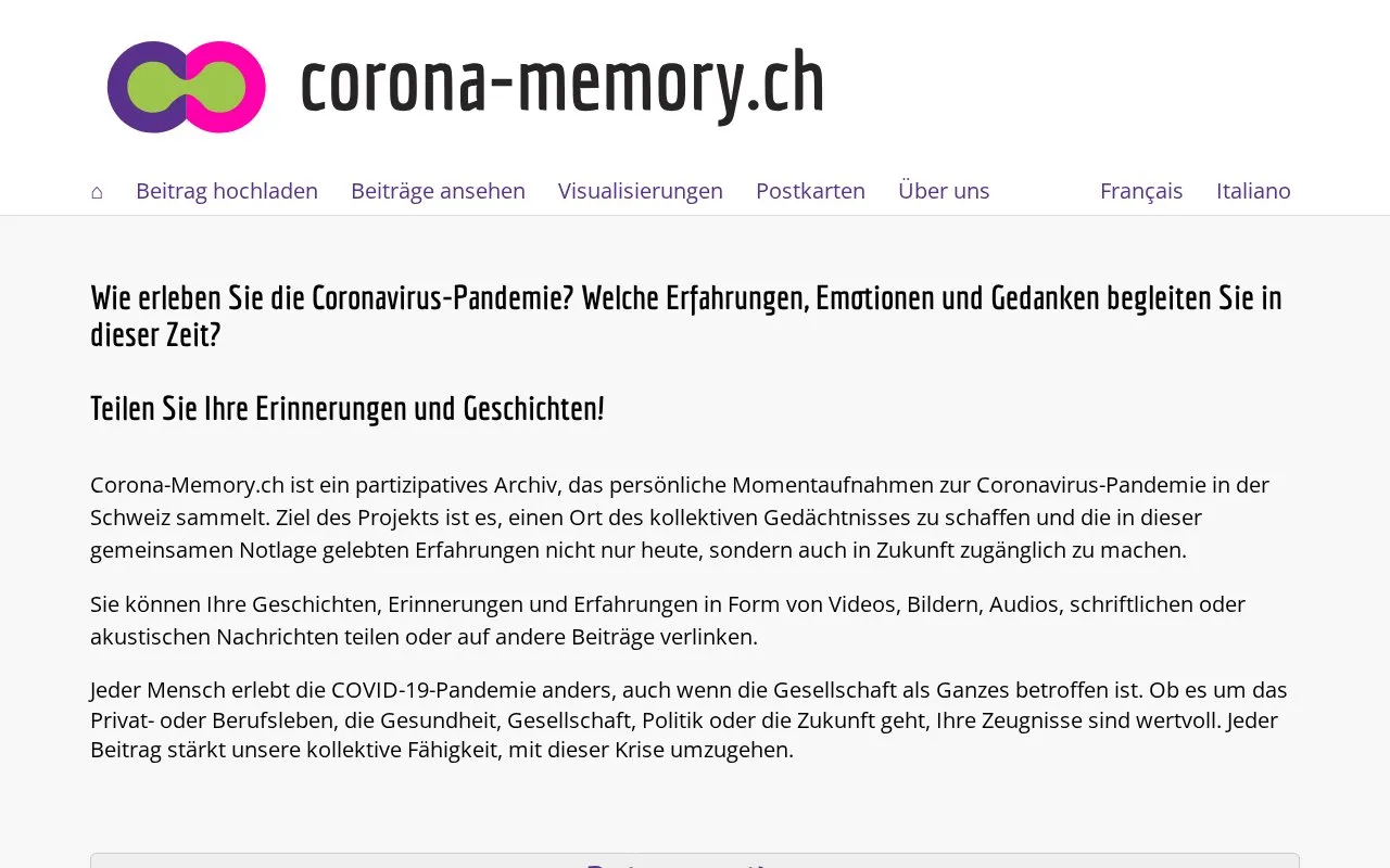 corona-memory.ch homepage screenshot