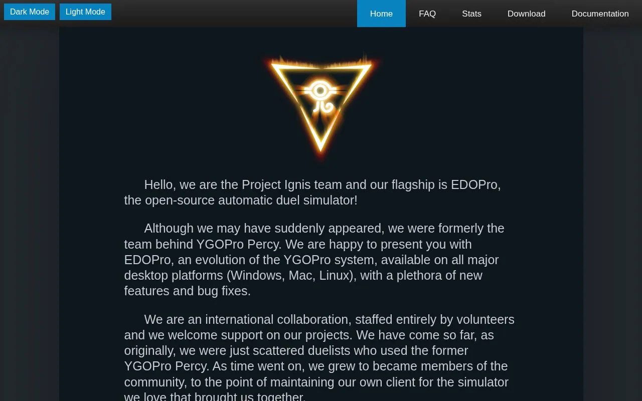 EDOPro homepage screenshot