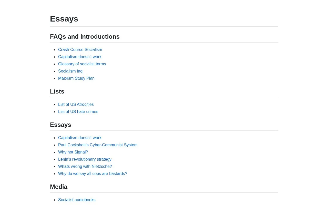 Communism Essays / FAQs homepage screenshot