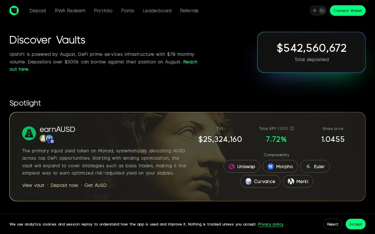 Upshift homepage screenshot