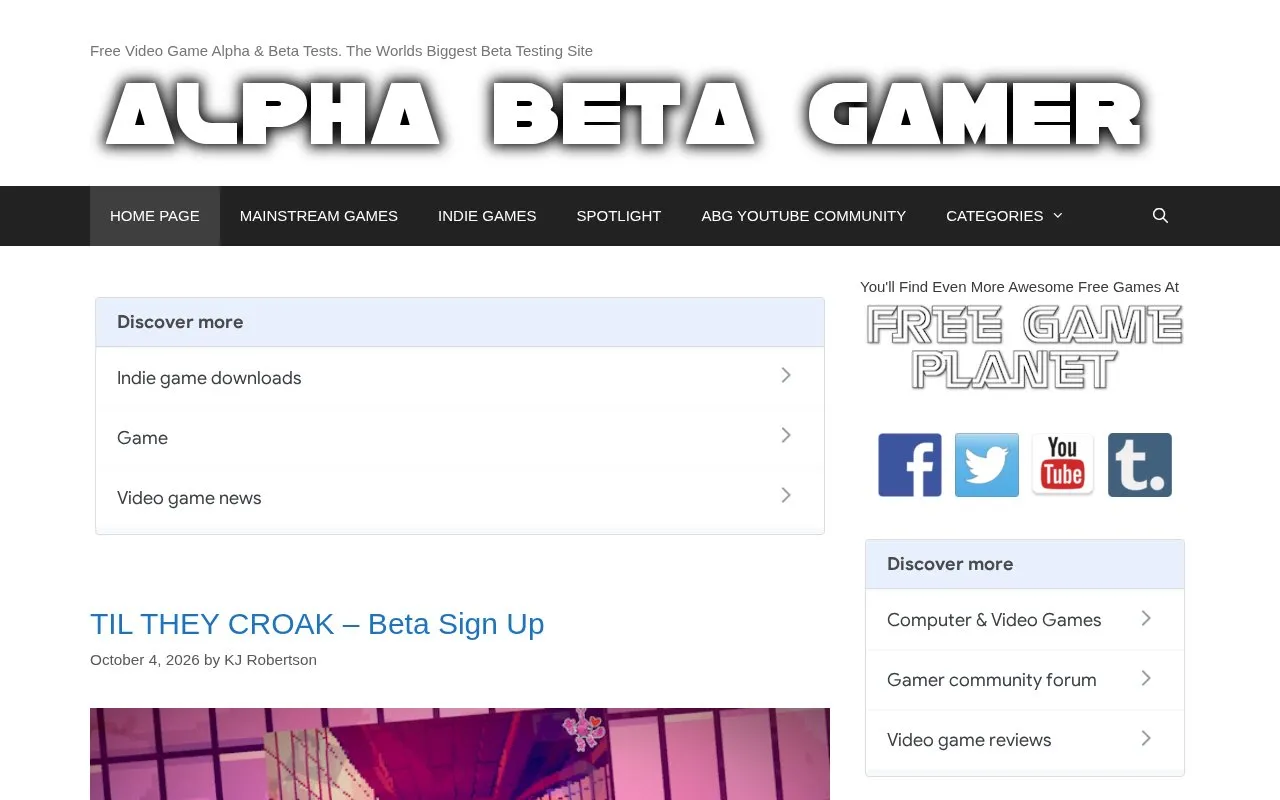 Alpha Beta Gamer homepage screenshot