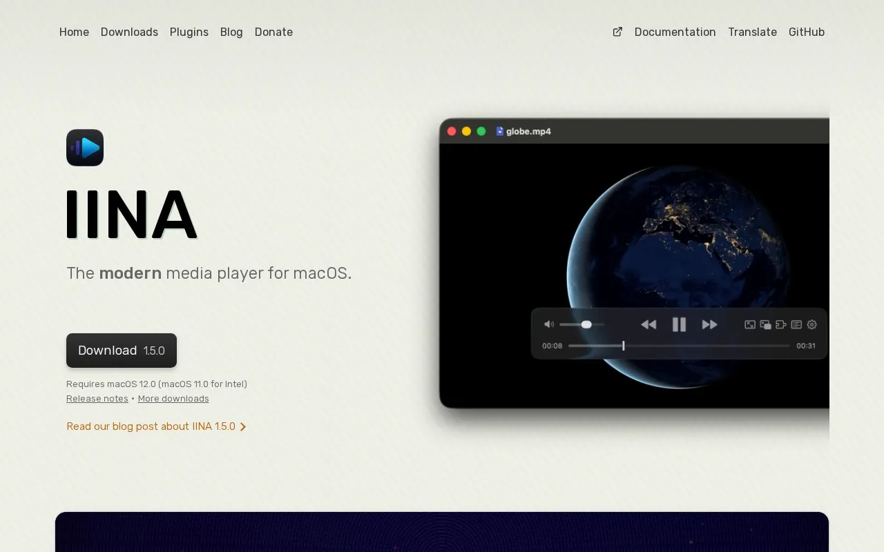 IINA homepage screenshot