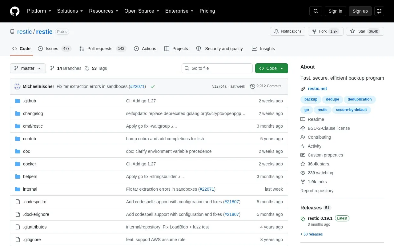 Restic homepage screenshot