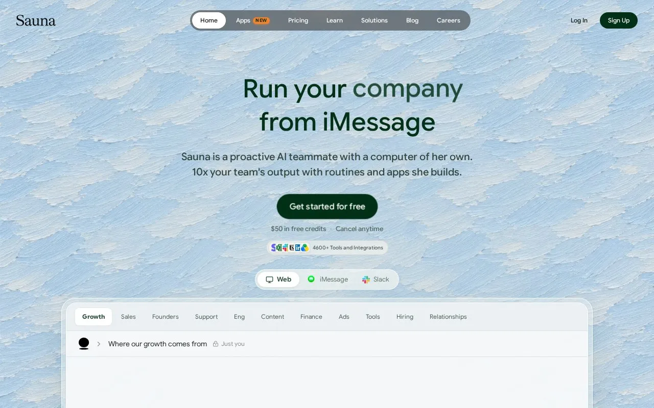 Sauna homepage screenshot
