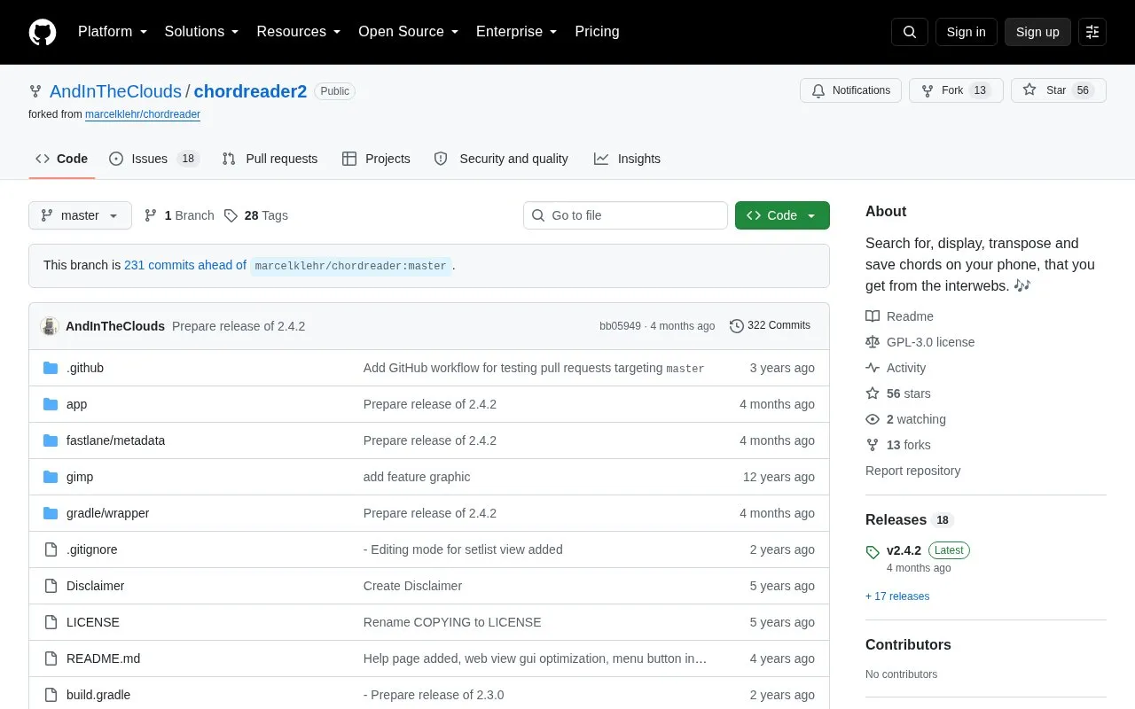 ChordReader2 homepage screenshot