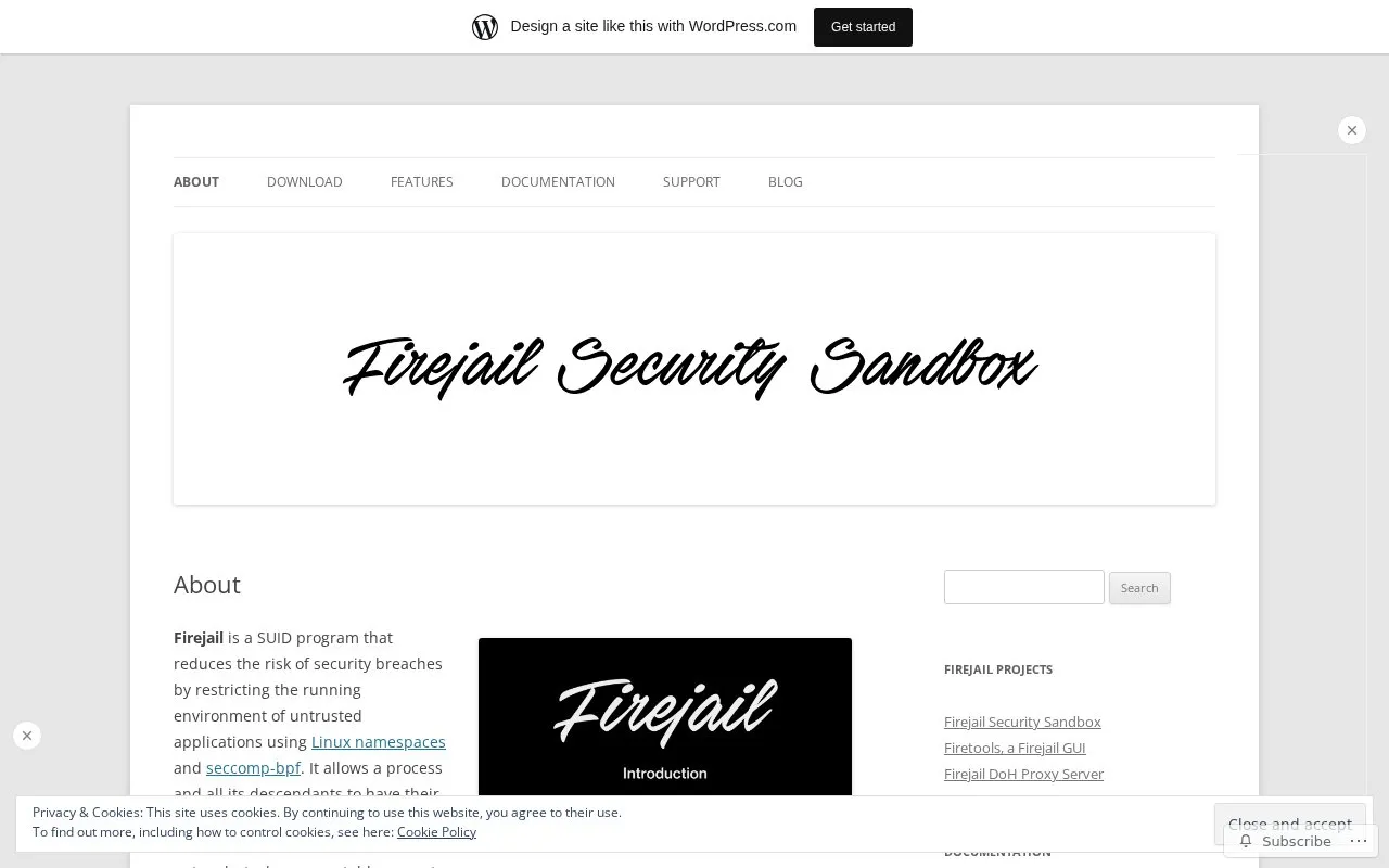 Firejail homepage screenshot