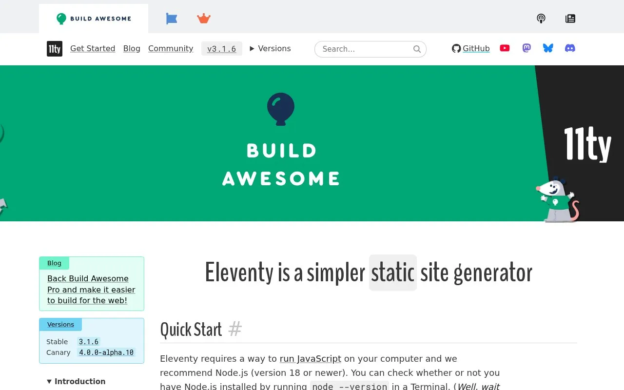 Eleventy homepage screenshot