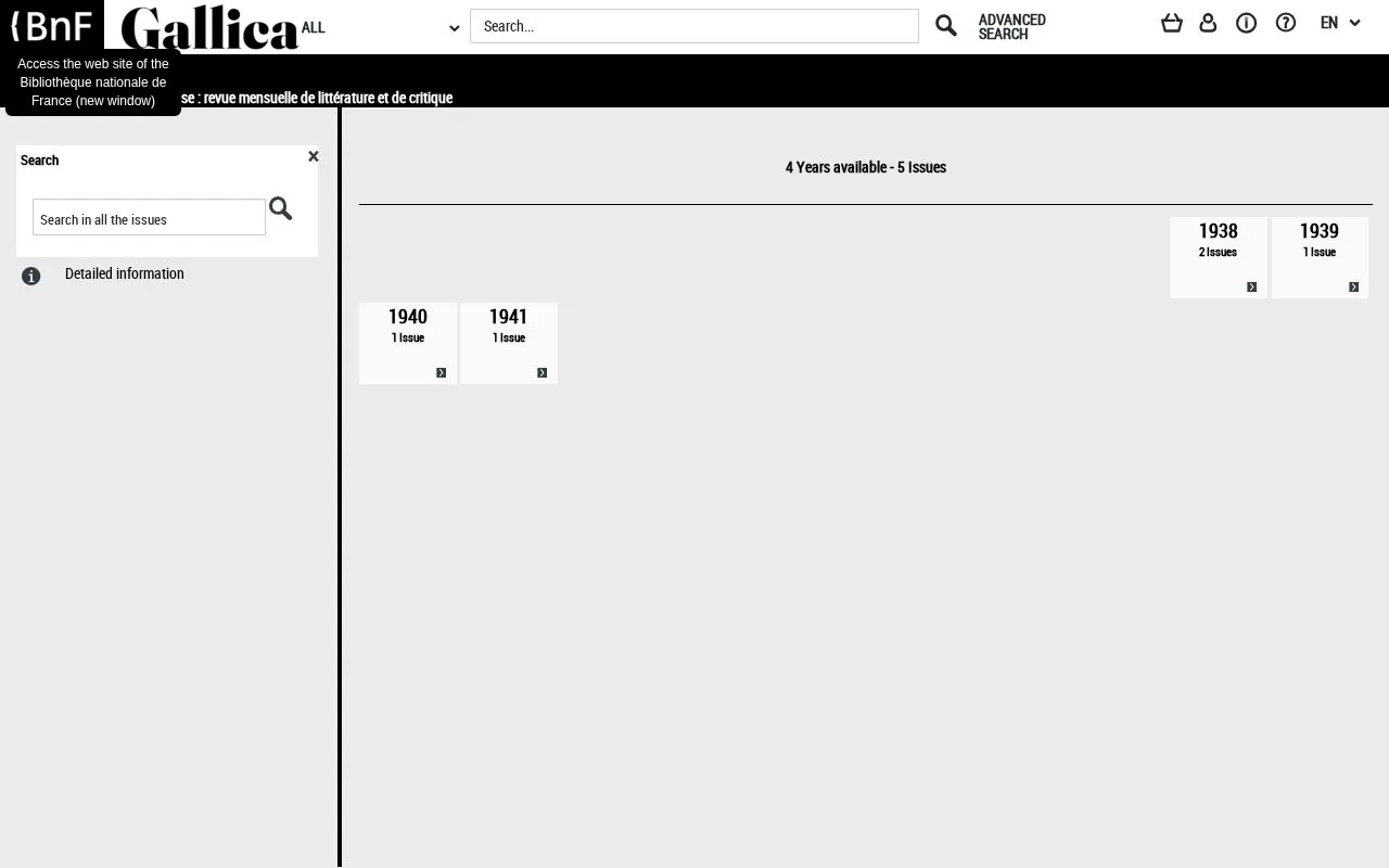 La Nouvelle Revue française homepage screenshot