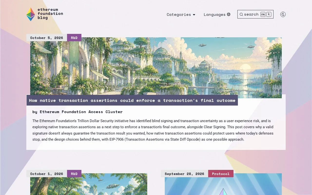 Ethereum Foundation Blog homepage screenshot