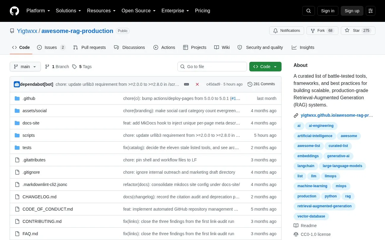 Awesome RAG Production homepage screenshot
