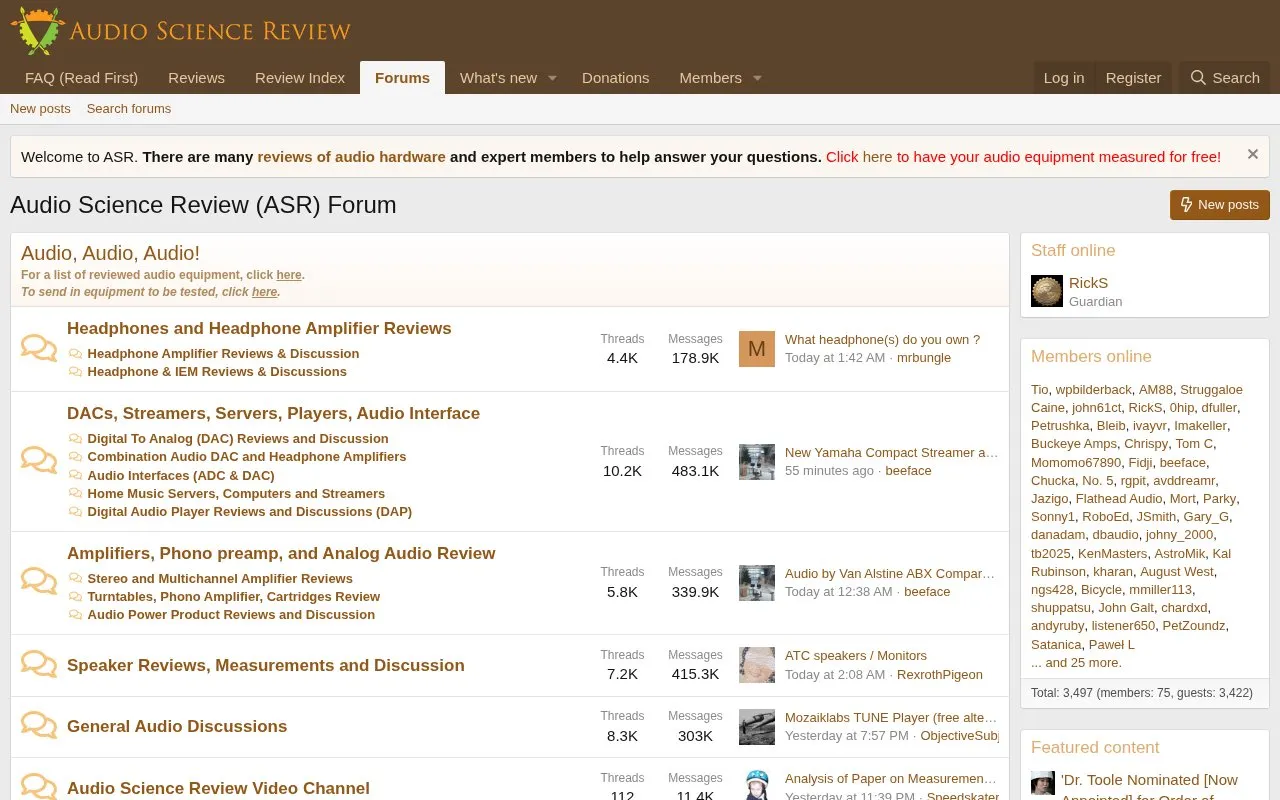 AudioScienceReview homepage screenshot