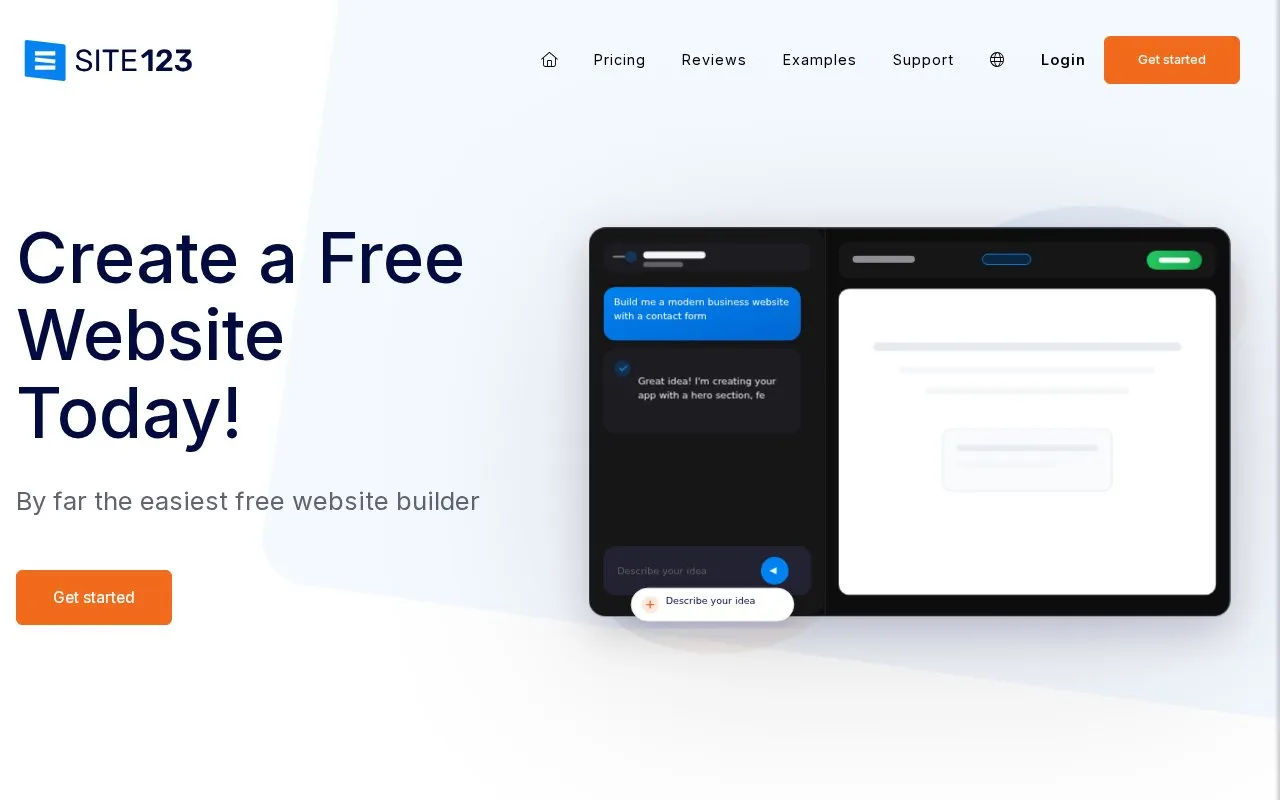 SITE123 homepage screenshot
