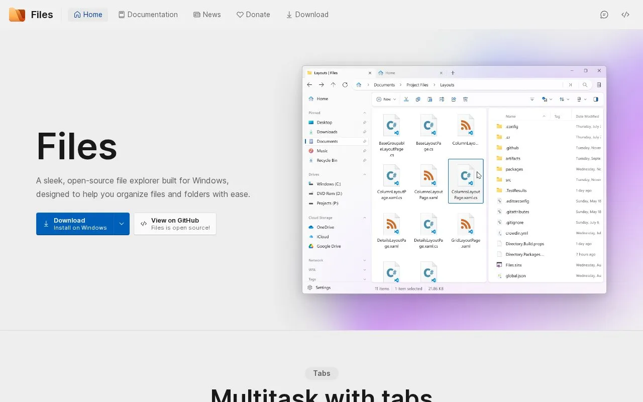 Files homepage screenshot