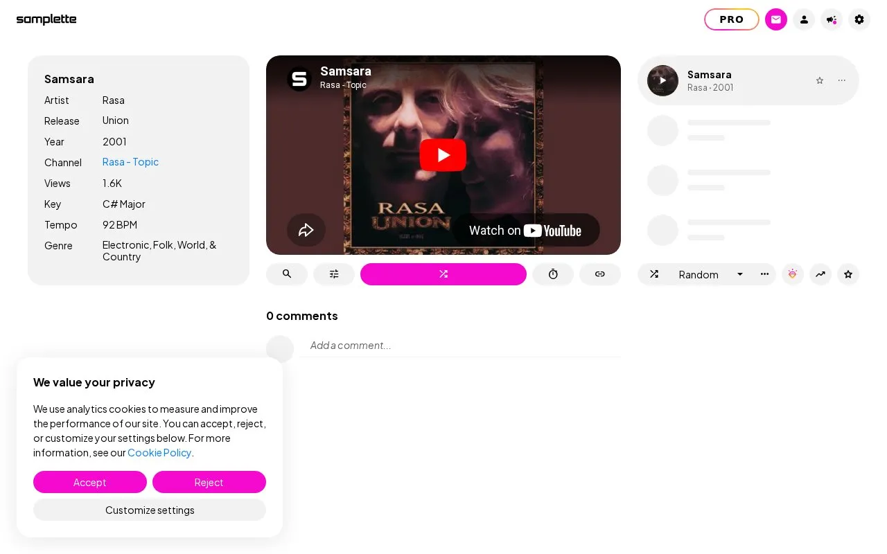 Samplette homepage screenshot