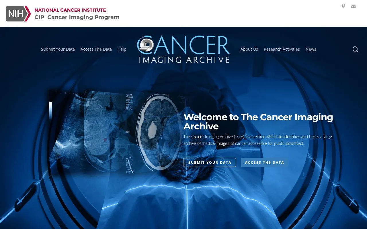 The Cancer Imaging Archive homepage screenshot