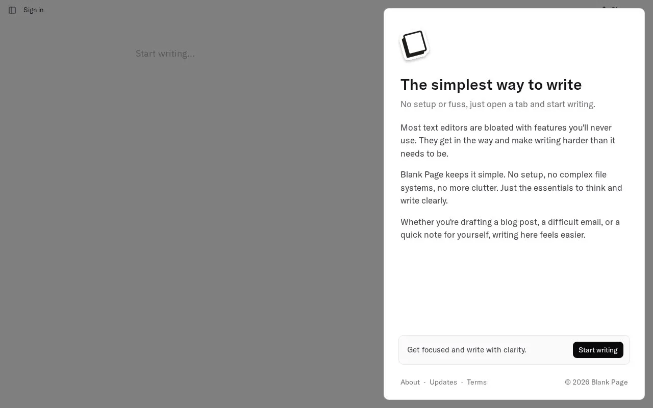 Blank homepage screenshot