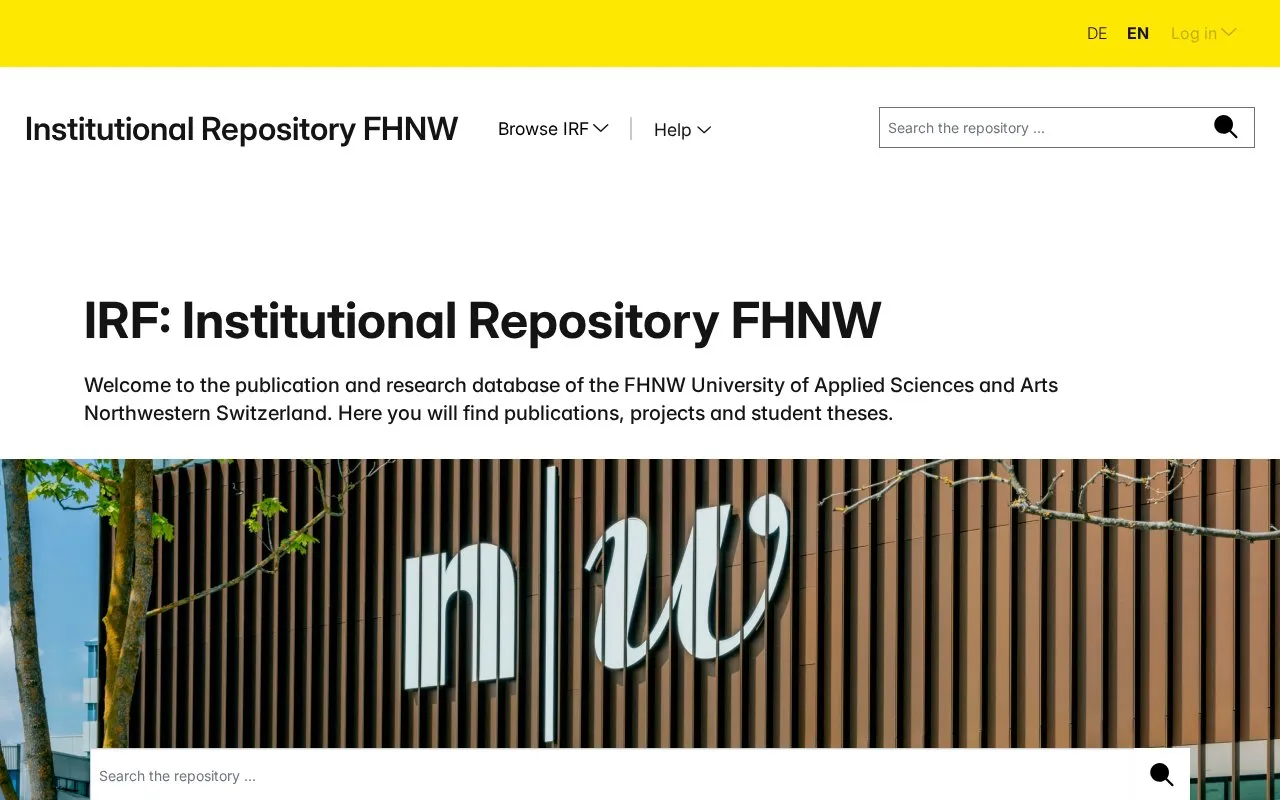 Institutional Repository FHNW homepage screenshot