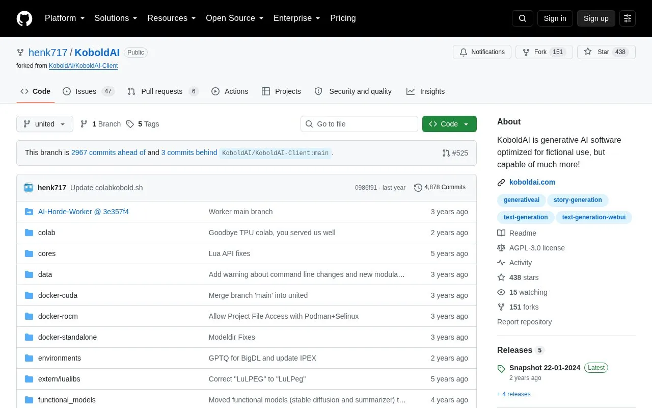 Kobold AI homepage screenshot