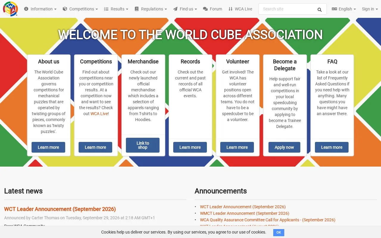 World Cube Association homepage screenshot