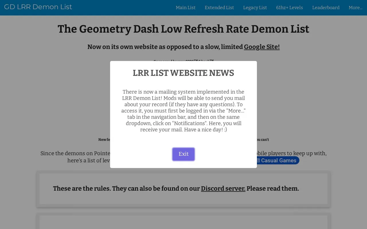 LRR Demonlist homepage screenshot