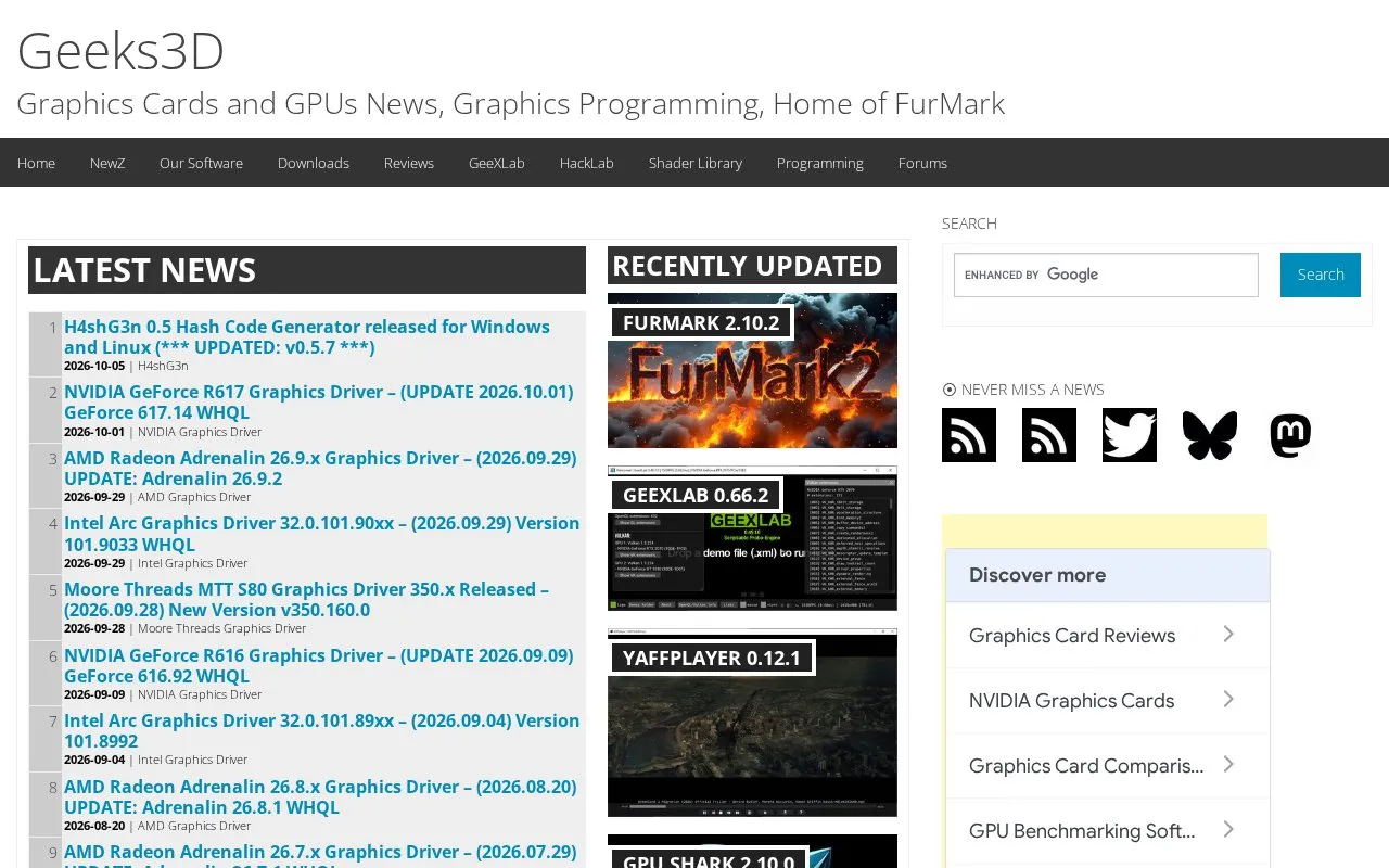 Geeks3D homepage screenshot