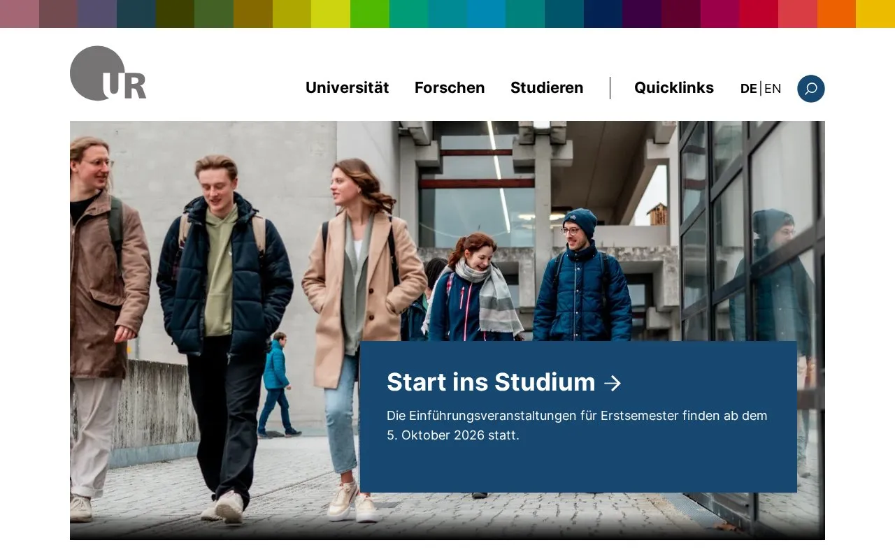 Universitat Regensburg homepage screenshot