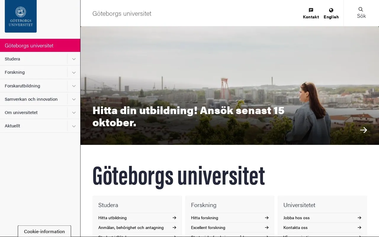 University of Gothenburg homepage screenshot