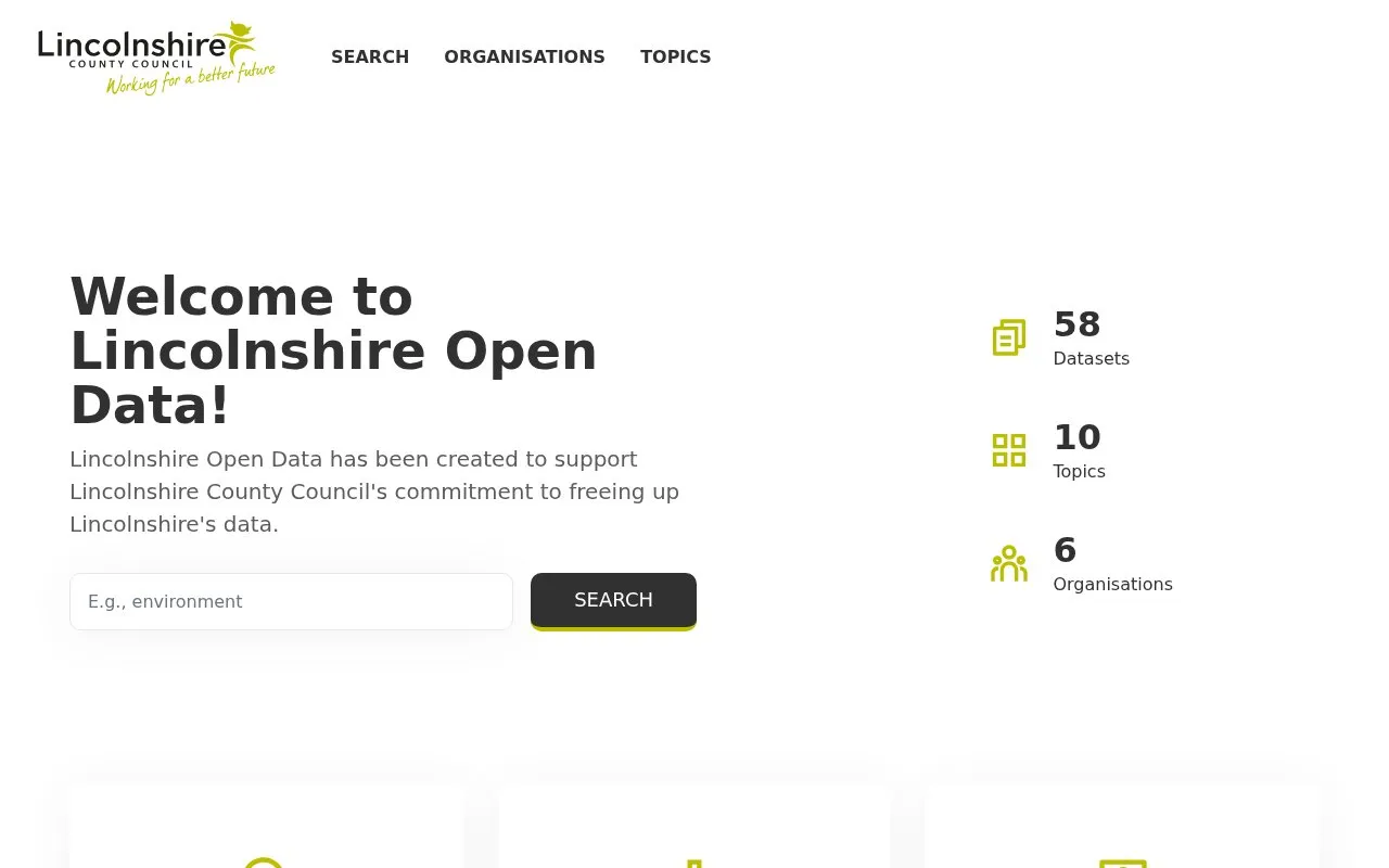 Lincolnshire Open Data homepage screenshot