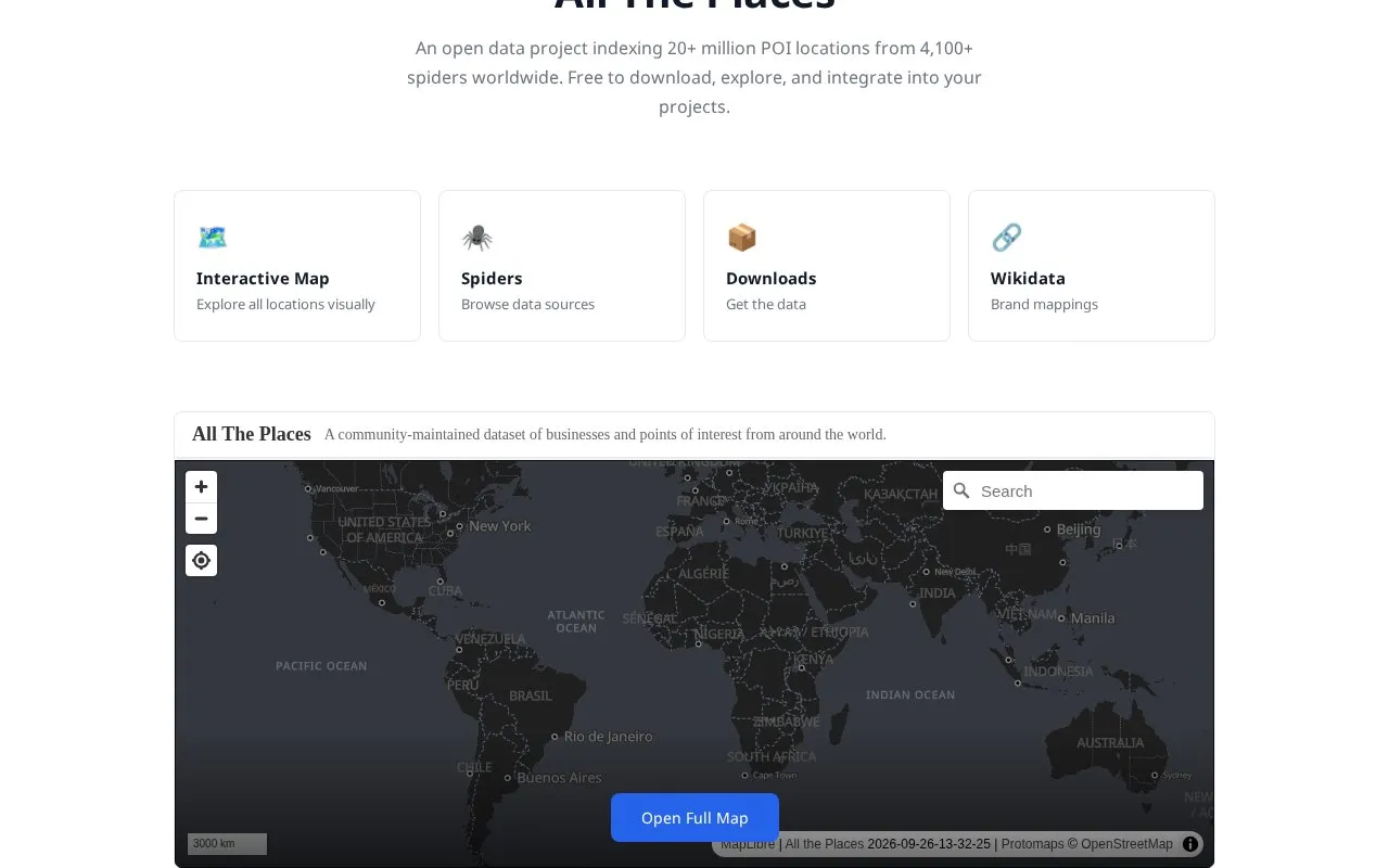 All The Places homepage screenshot