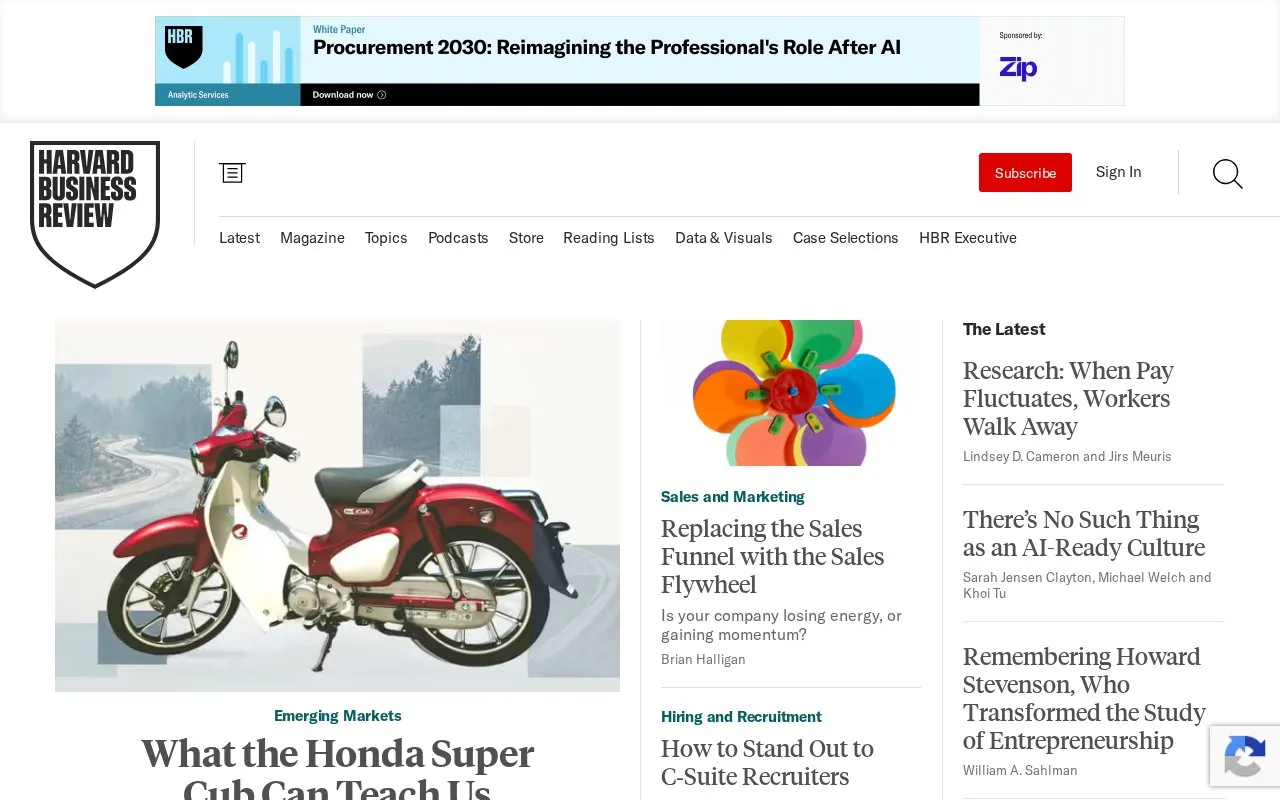 Harvard Business Review homepage screenshot