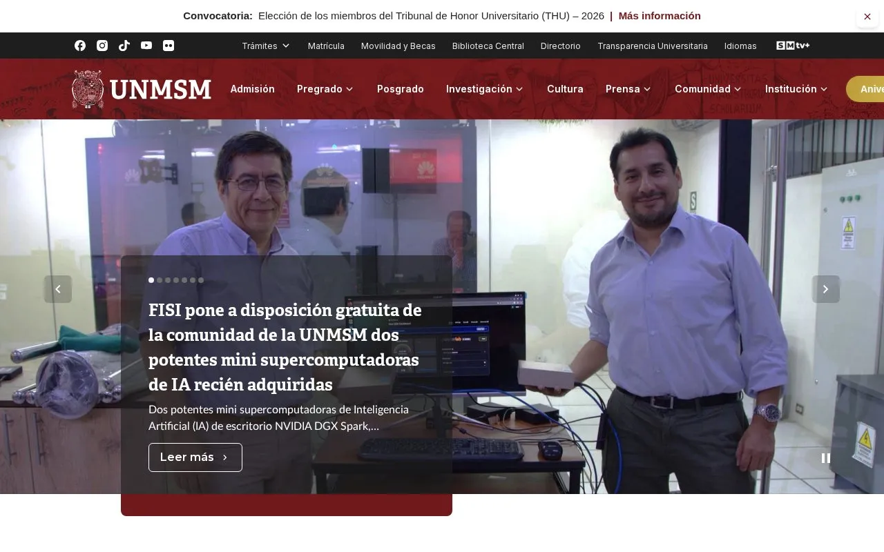 Universidad Nacional Mayor de San Marcos homepage screenshot