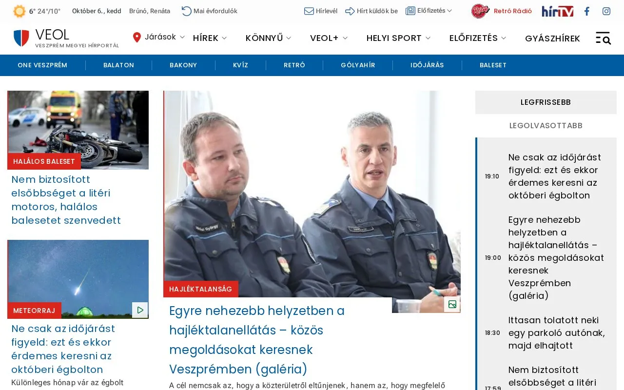 Veszprém Megyei Napló homepage screenshot
