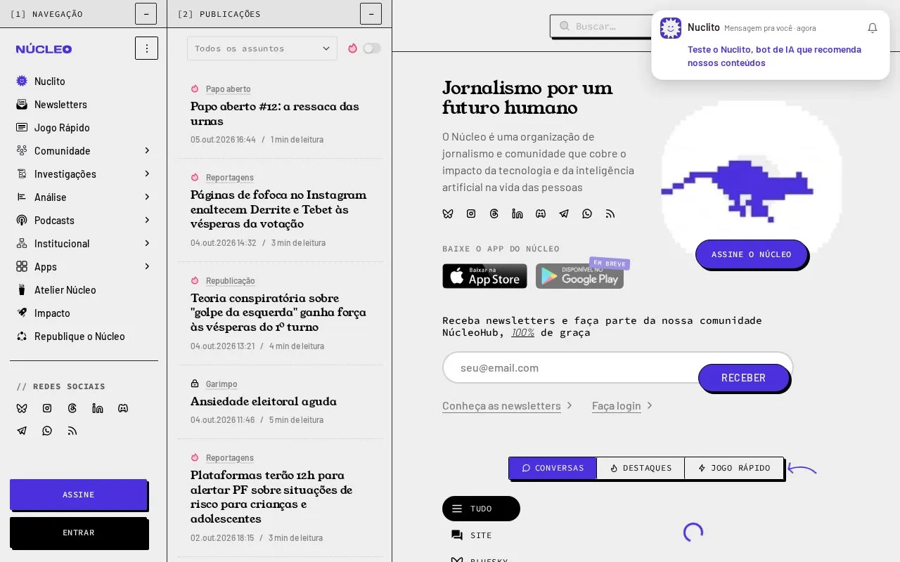 Núcleo homepage screenshot