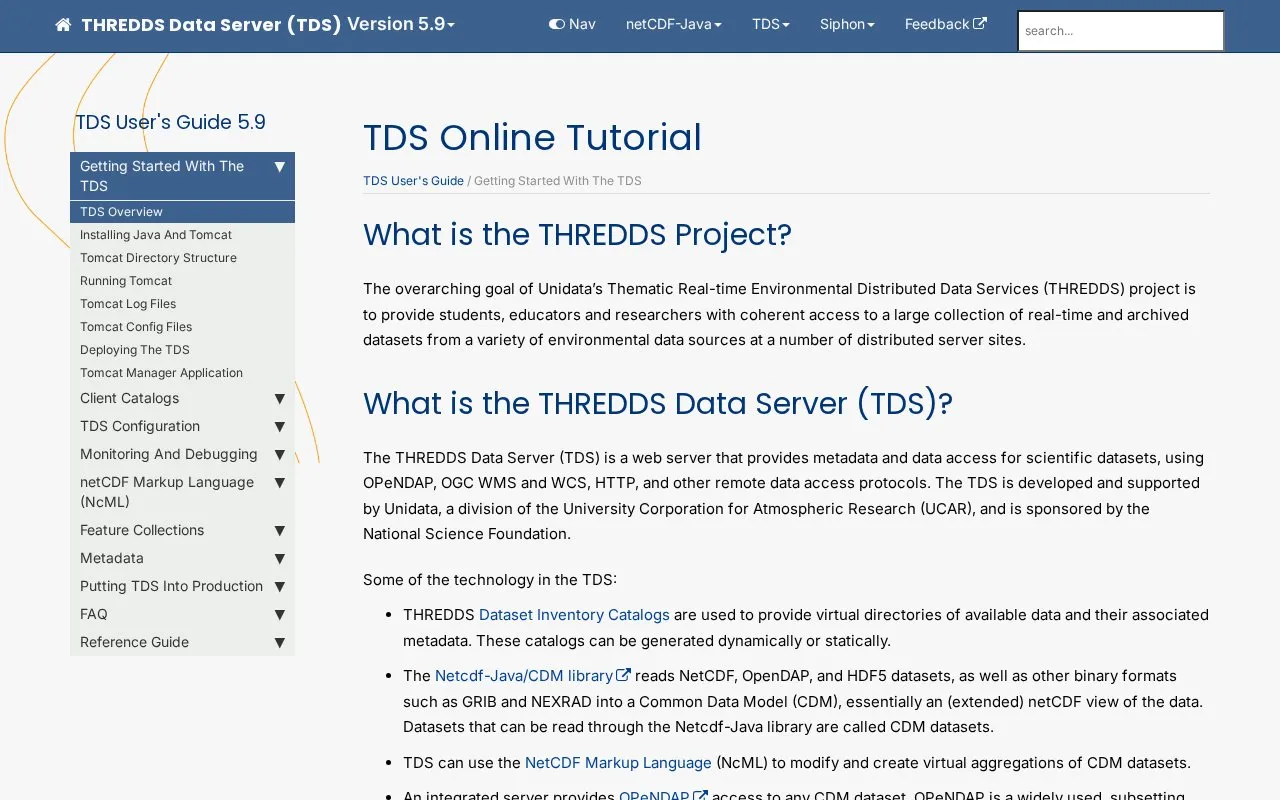 THREDDS Data Server homepage screenshot