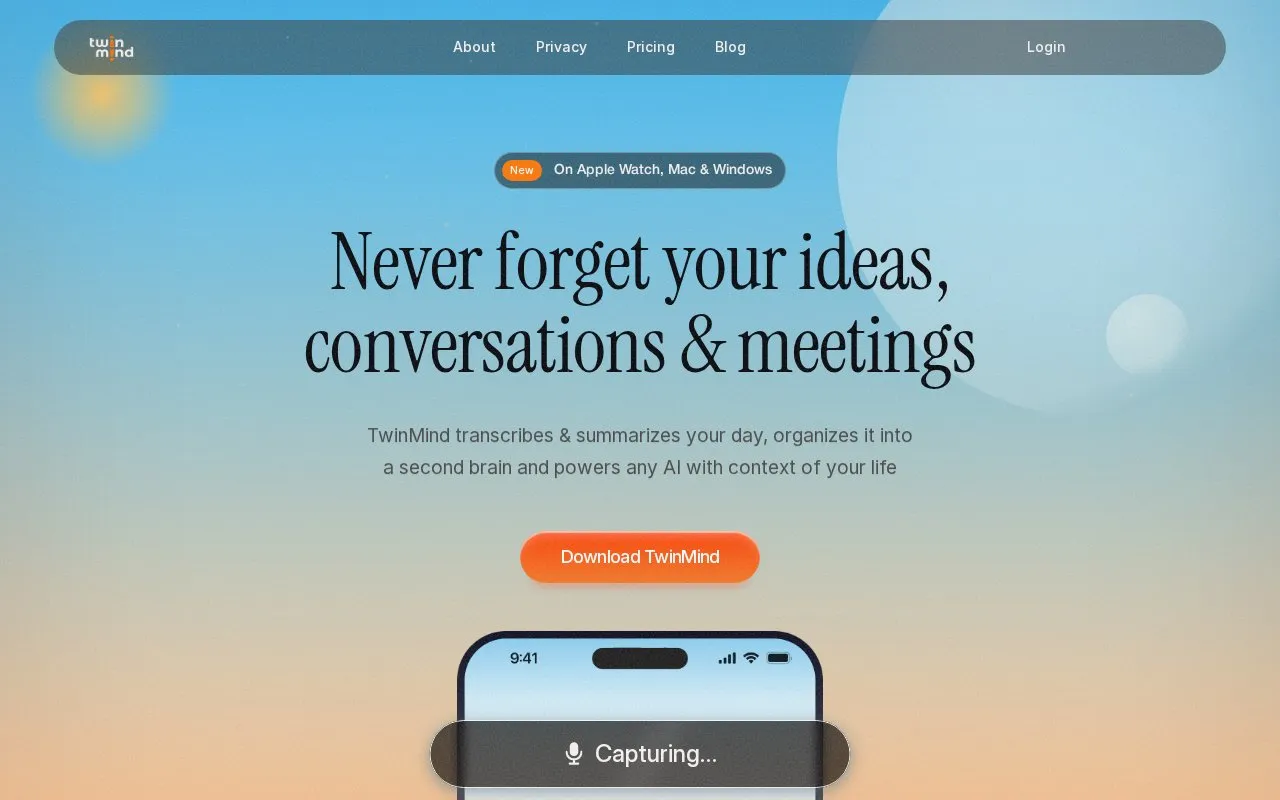 TwinMind homepage screenshot