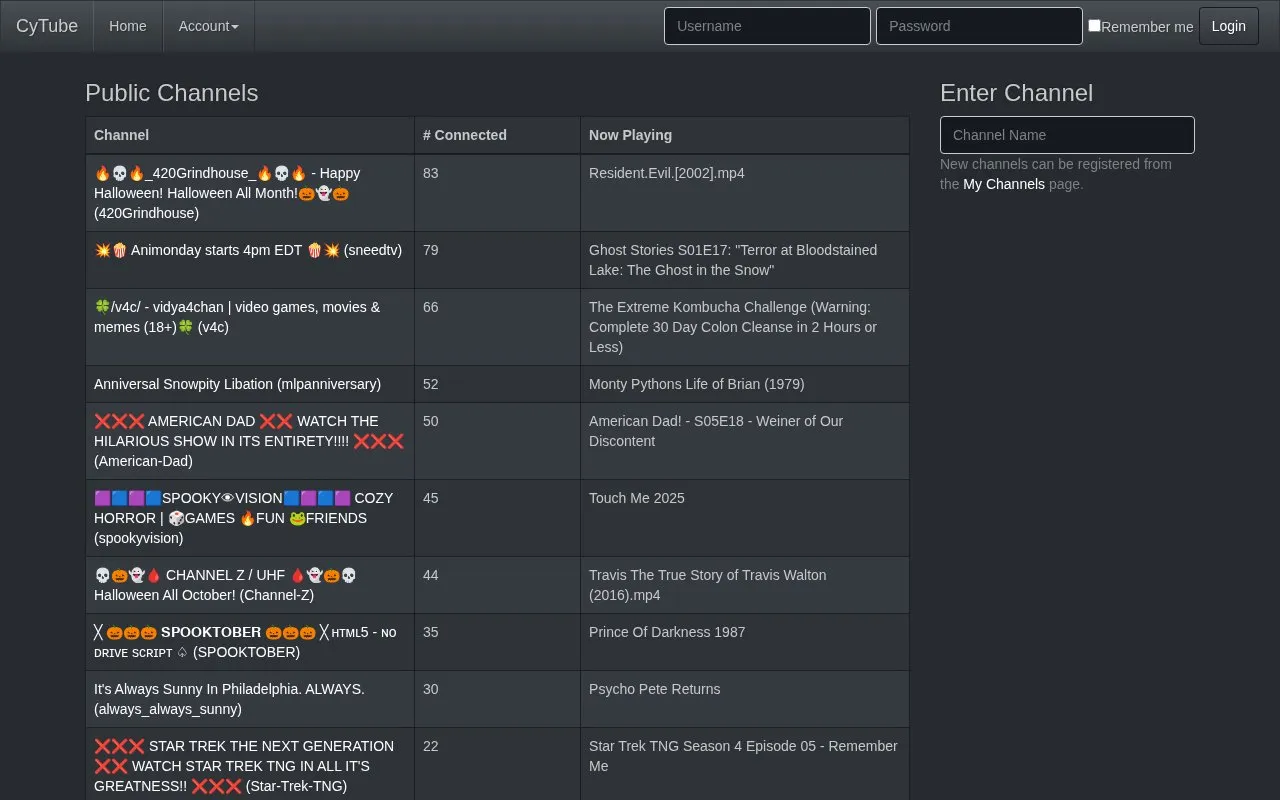 cytube homepage screenshot