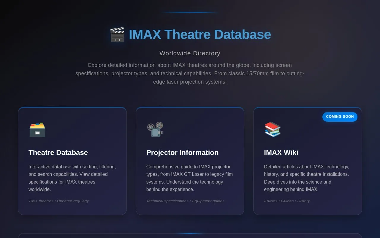 IMAX Guide homepage screenshot