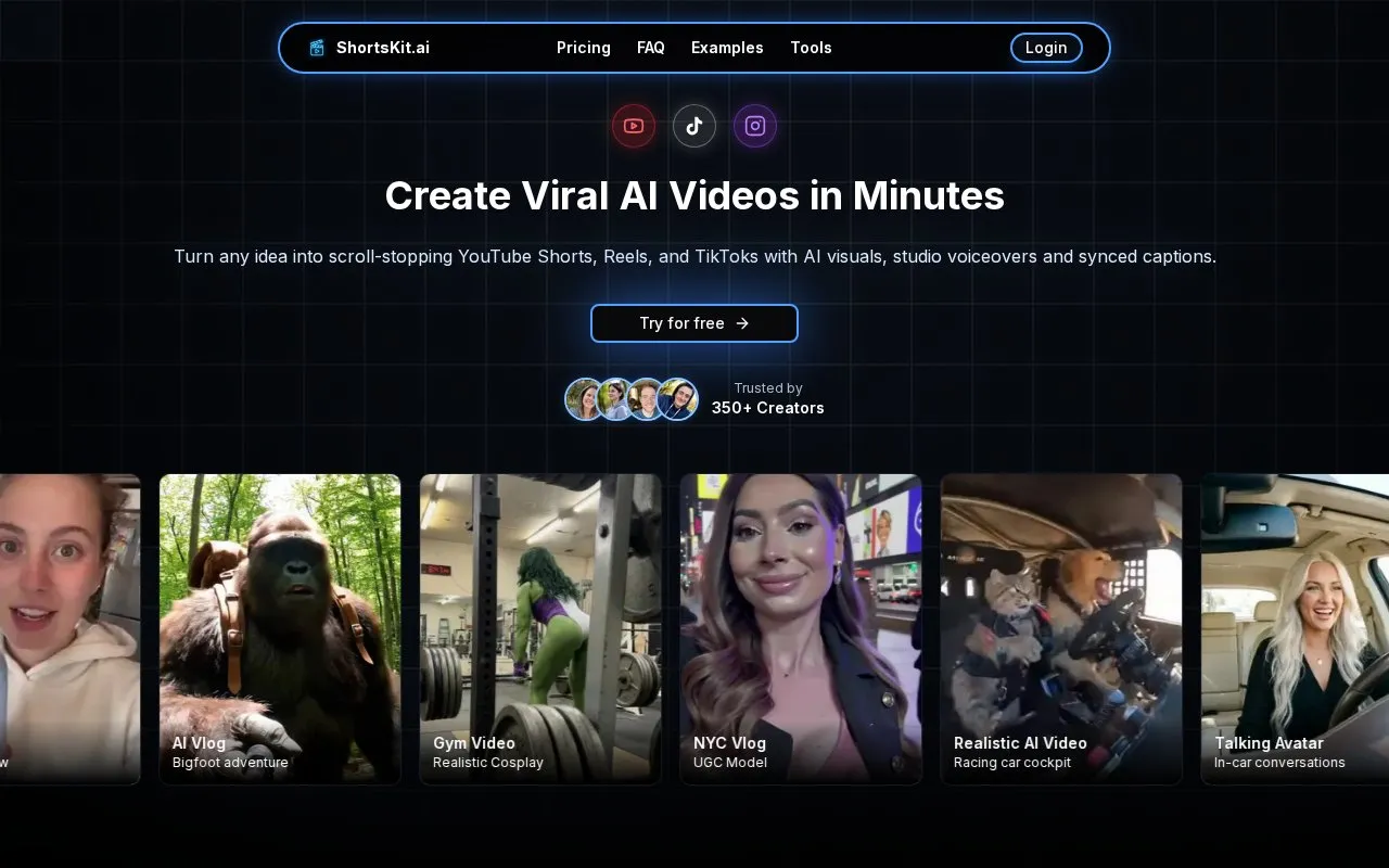 ShortsKit.ai homepage screenshot