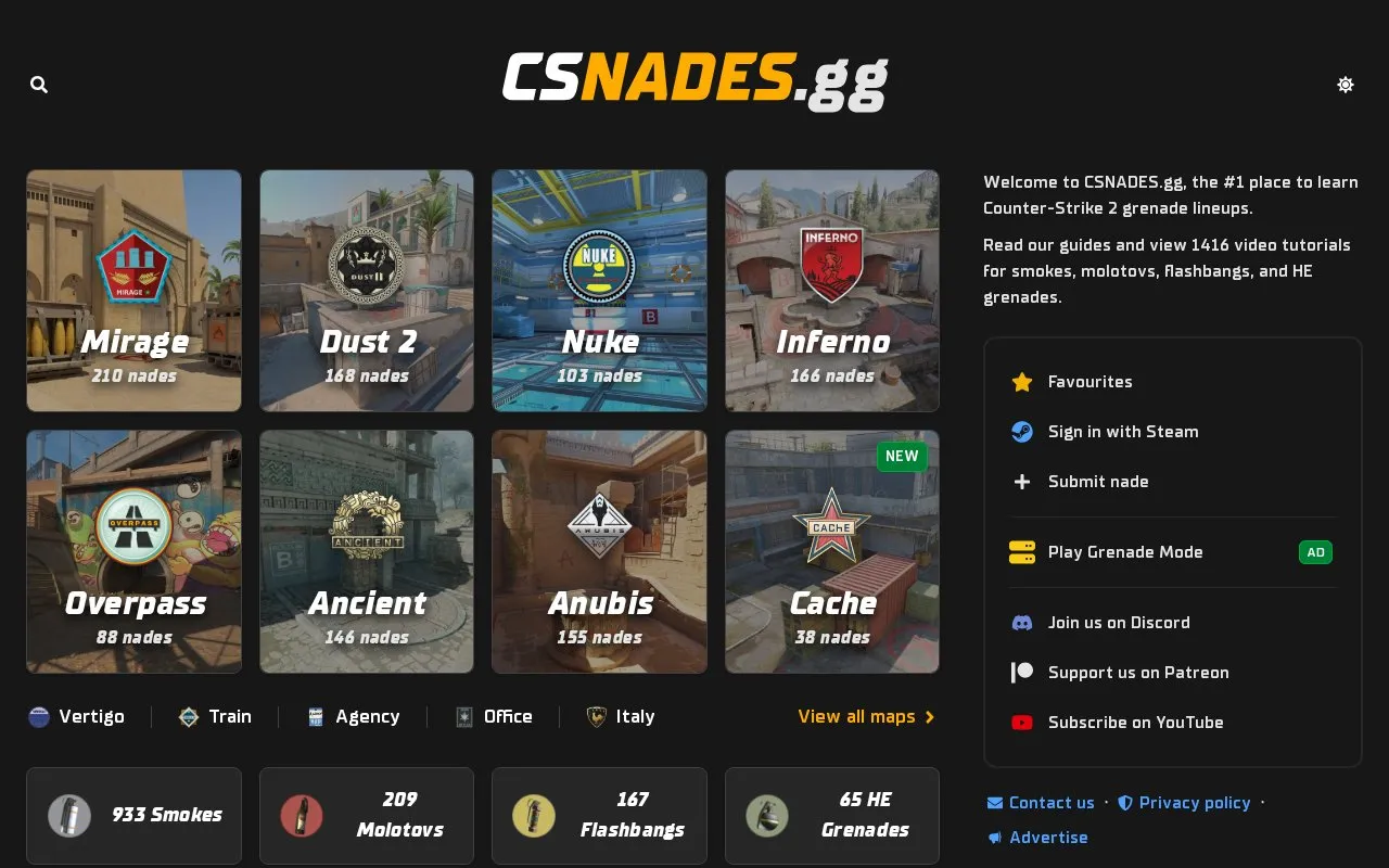 CSNADES homepage screenshot