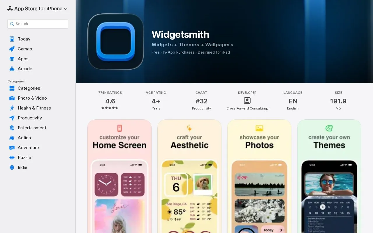 WidgetSmith homepage screenshot
