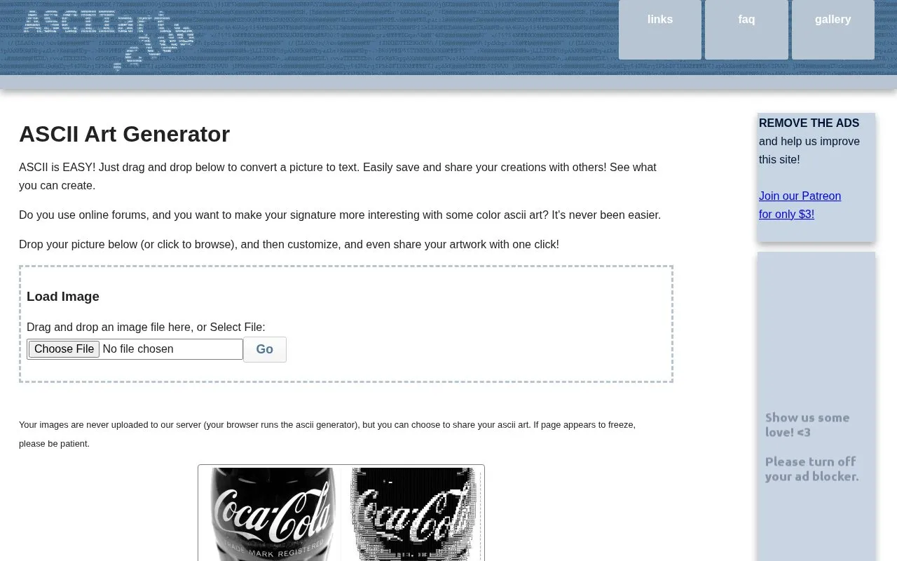 asciiart homepage screenshot