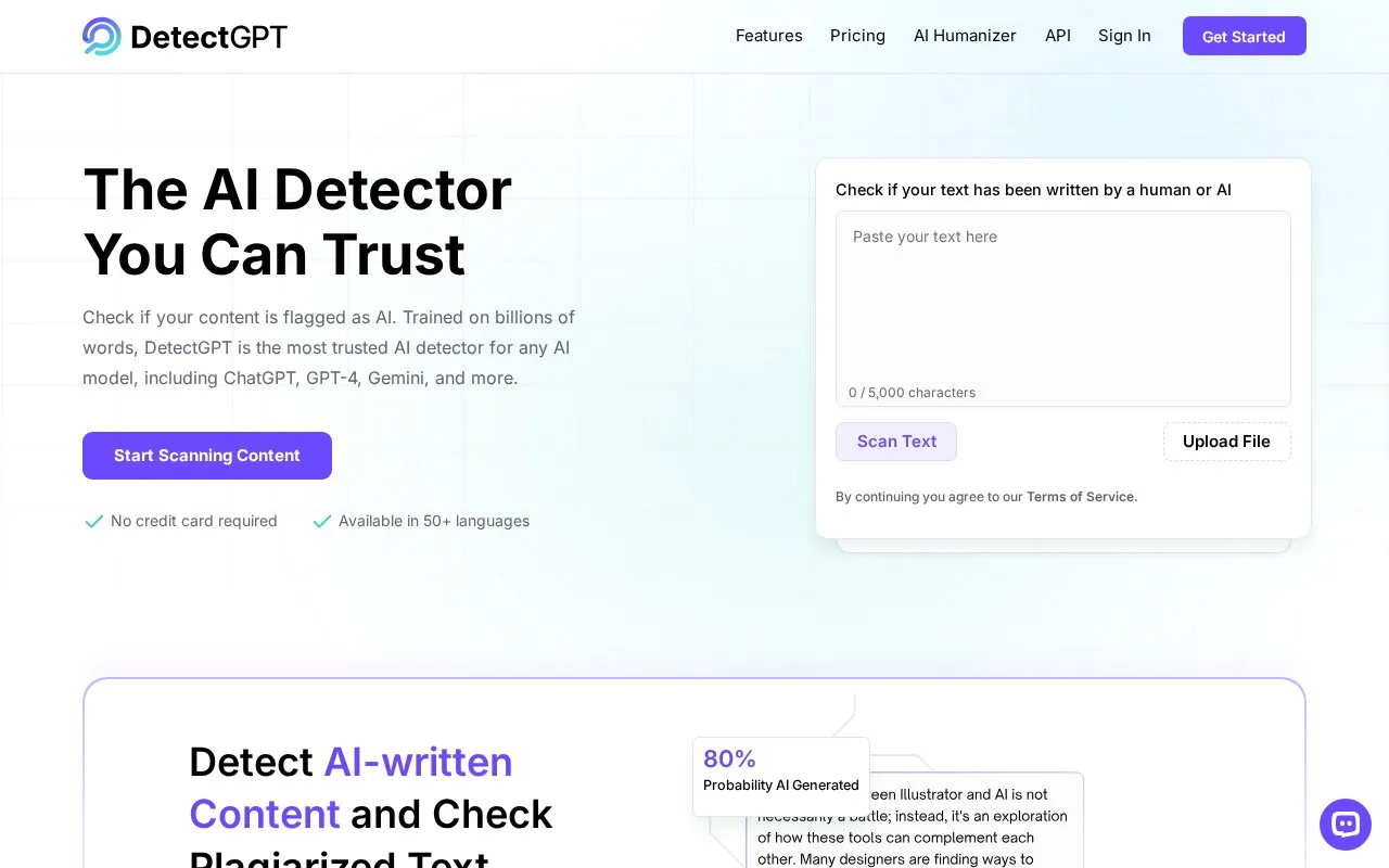 DetectGPT homepage screenshot