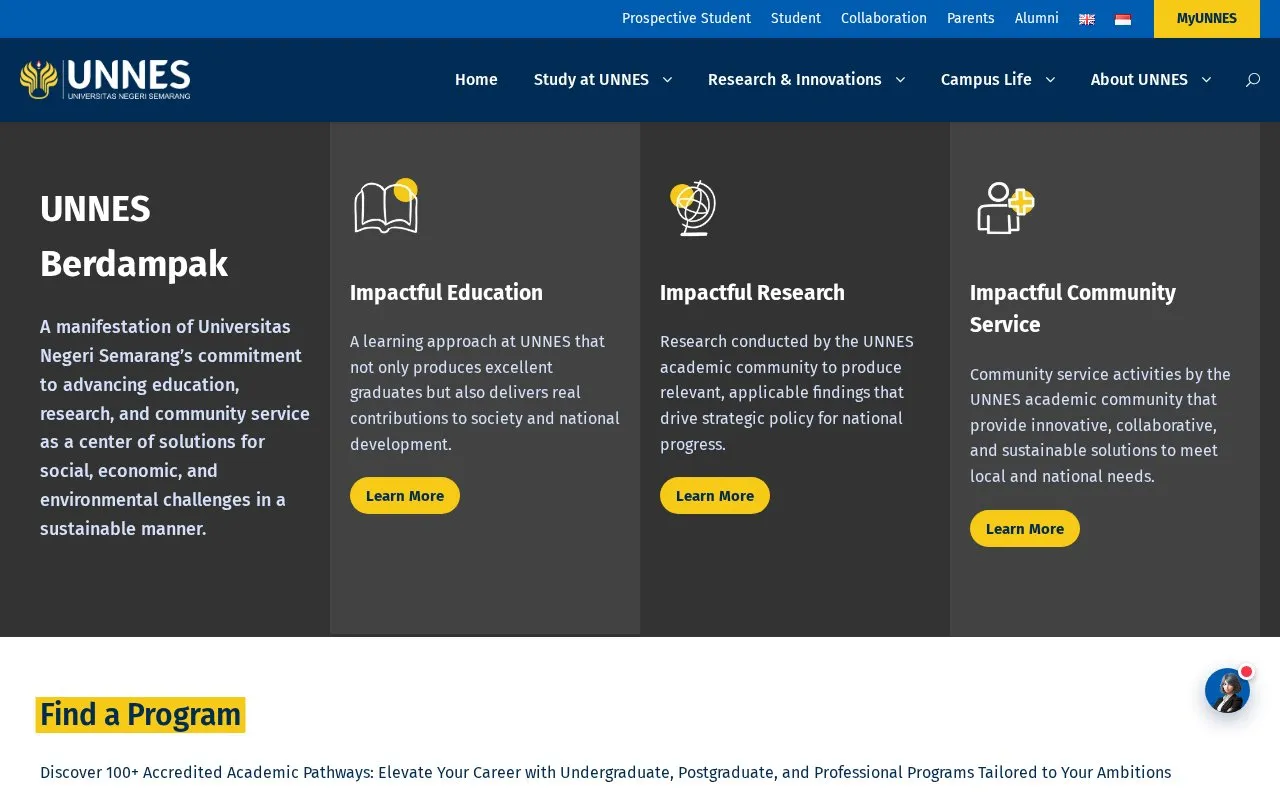 State University of Semarang homepage screenshot