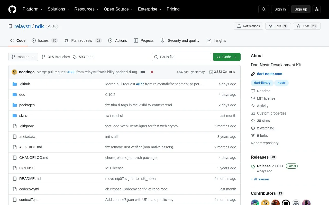 dart NDK homepage screenshot