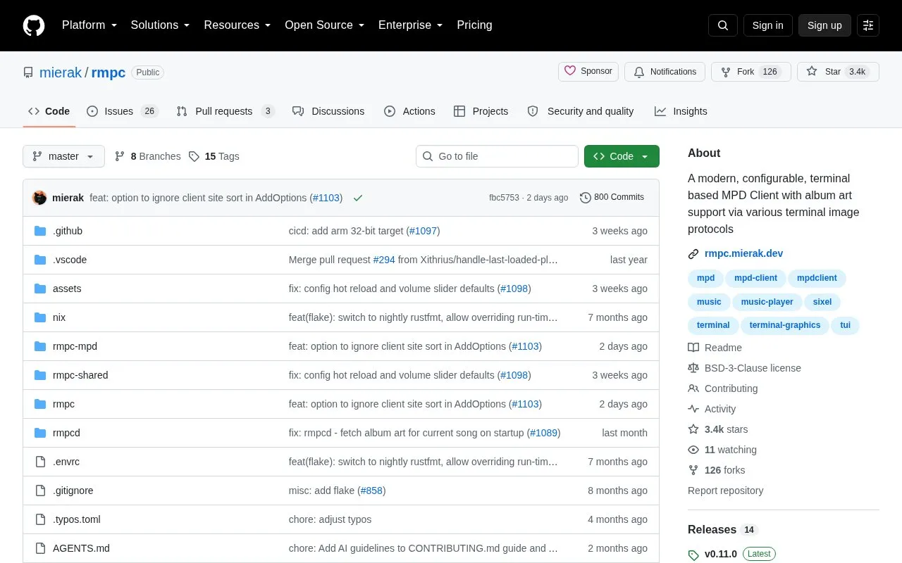 Rmpc homepage screenshot