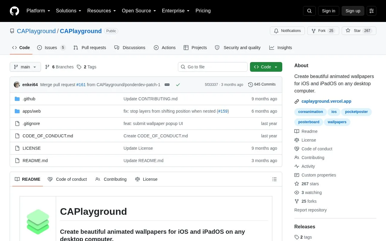 Caplayground homepage screenshot